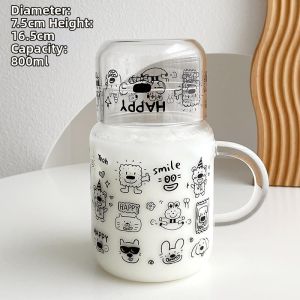 ZUOLEJIA | Large Borosilicate Glass Cup for Home Use with Lid Handle Cute Design