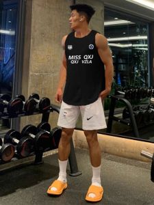 ลำลอง ผ้าฝ้าย เสื้อสเว็ตเชิ้ต ผู้ชาย ฤดูร้อน สไตล์อเมริกัน Loose Fit แขนกุด ด้านบน ฮิปฮอป อินเทรนด์ Letter ดีไซน์ เสื้อกีฬา