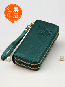 ของแท้ หนัง กระเป๋าสตางค์ใบยาวสําหรับผู้หญิง Cowhide Double ซิป กระเป๋าโทรศัพท์มือถือกระเป๋าถือความจุขนาดใหญ่ Multi-Layered Card Holder