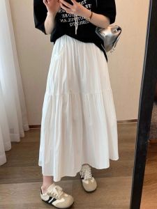 White A-Line Midi Skirt Womens plus Size 300 Pounds Summer New High Waist Drapey Slimming Large Hem Umbrella Skirt