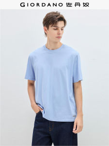 Giordano Mens T-shirt Pure Cotton Knitted Loose Short Sleeve round Neck Casual Summer Top Youth Fashion Basic Style