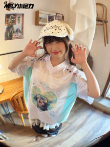 เสื้อยืดคอกว้างแขนสั้นลายแมว NELY ทรงหลวม สไตล์ฤดูร้อน สำหรับผู้หญิง เสื้อเบสบอลสปอร์ต ผ้าโพลีเอสเตอร์ แห้งเร็ว