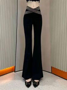 กางเกงขายาวทรงหลวมเอวสูงสำหรับผู้หญิง ดีไซน์ใหม่ปี 2025 ทรงขาบาน ผูกเข็มขัดแบบไขว้ ทรงหลวม สไตล์ลำลอง