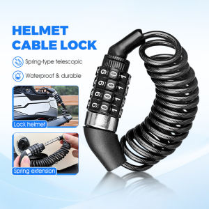 4-Digit Combination Lock 1.5m Extendable Bicycle Lock Anti-theft Bike Password Lock Alloy Steel Core & Lock Buckle for Helmets Backpacks Bicycles 4位密码锁