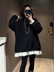 Váy Dài Tay Rộng Rãi Có Chi Tiết Ren Màu Khối Cho Nữ Cỡ Lớn Mùa Thu Thường Ngày