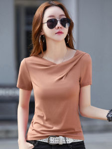 Summer Thin Modal Short-Sleeved T-Shirt Womens V Neck Short Sleeve Tops Loose-Fitting plus Size Half-Length Sleeves Western Style Pure Color Bottoming Shirt