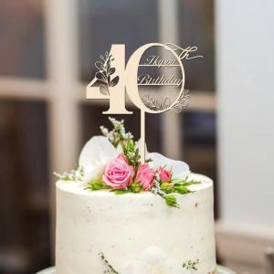 YOMDID 40th Happy Birthday Cake Topper 40th Birthday Cake Toppers Wooden 40th Happy Birthday for Wedding Cake Picks Decorations