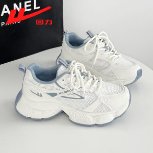 รองเท้ากีฬาผู้หญิง Warri Black White ทรงพื้นหนา สไตล์ลำลอง รองเท้าเดินป่า รองเท้าเดินป่าแบบลำลอง รองเท้าผ้าใบ สไตล์เดนิม