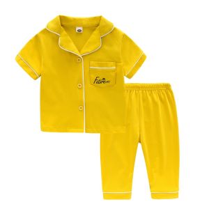 Kids Pajamas Summer Short Sleeve Trousers Suit Boys Girl Pure Cotton Childrens Homewear Baby Clothes in Air-Conditioned Room Thin