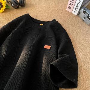 Fashionable Mens Short Sleeve T-Shirt Textured Embroidery Heavyweight Summer 2024 New Style Seven-Arm Trendy Brand Casual Wear