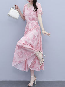 DAIXIANGFEIZI | Floral Chiffon Summer A-line Dress Mid-length