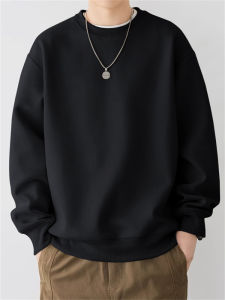 American Style Heavyweight Long Sleeve White Fleece Lined Loose Mens T-Shirt Autumn Winter Base Layer Shirt Inner Wear