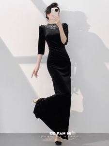 Elegant and Heavy Velvet Evening Dress for Host Fish Tail Backless