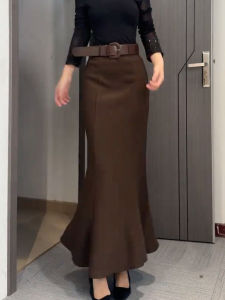 MANMI | Sleek Elegant Coffee Brown Pencil Skirt with Fish Tail