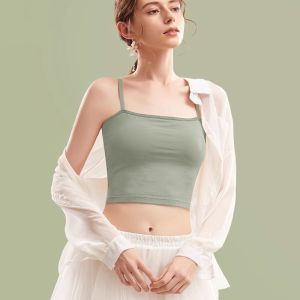 Victoria Thin Seamless Strap Vest Womens Integrated Inner Wear Outerwear Cotton Rayon Spandex Blend Wrap Chest Tank Top