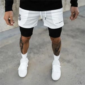 Mens Double-layer Breathable 2-in-1 Sports Shorts Gym Fitness Shorts Jogging Shorts Mesh Quick-drying Mens Beach Sports Shorts