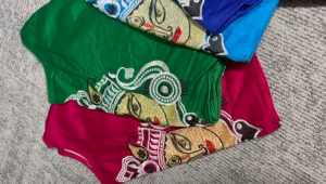 Womens Fashion Rayon Readymade Saree Blouse | Embroidered Short Sleeve Maa Durga Woven Design Stiched Blouse (Maa Durga) | Size - 36 | Multi Color Available | Pack of 1 pc
