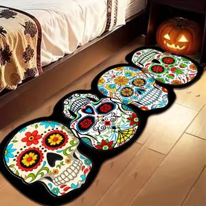 VIKAMA Skull Pattern Carpet - Colorful Bedroom Entrance - Halloween And Day Of The Dead Bedside Rug - Festive Decoration