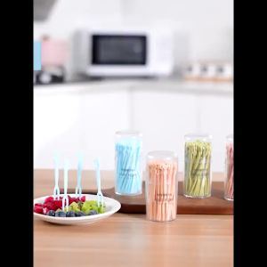 50PCS Plastic Fruit Fork Disposable Tableware Fruit Fork Cake Dessert Picks for Catering Party