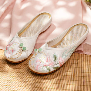 Summer New Ethnic Style Han Elements Retro Mercerizing Satin Surface Cheongsam Ancient Style Shoes Shoes for Han Chinese Clothing Womens Shoes Womens Slippers