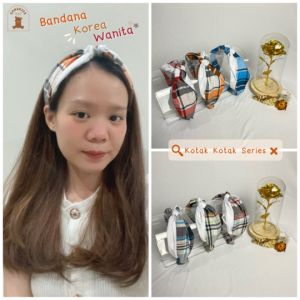 Bandana Korea Wanita Kotak-Kotak Series: Headband & Bando Karet Katun Aneka Warna