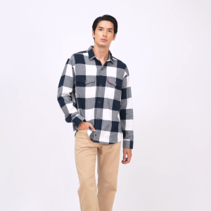 EDWIN JEANS - BASTIEN NAVY WHITE Kemeja Flannel Lengan Panjang Pria Casual Top Man Shirt