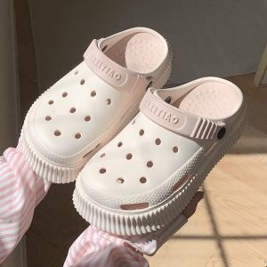 Thin Strips Fairy Style Young Adult Heart Crystal Rhinestone Hole Shoes Womens Summer Height Increasing Non-Slip Thick Bottom for Outdoors Beach Shoes