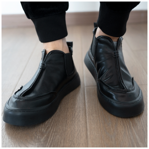 Spring Autumn Mens Casual Shoes Layered Cowhide Fleece Lined Slip on High Top Leather Shoes Soft Bottom Chinese Style