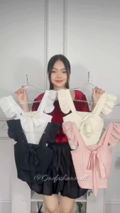 Onefashionmall Atasan Tanktop Ruffle Pita Wanita Pakaian Fashion Lengan Pendek Crop Top BR243