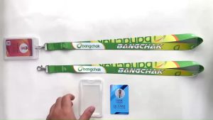 สายคล้องคอ ลายปั๊มบางจาก พร้อมกรอบพลาสติกใส่บัตรพนักงาน มีเก็บเงินปลายทาง