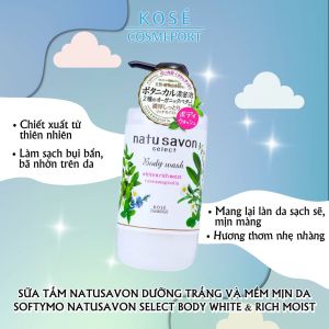 Sữa Tắm Dưỡng Trắng Và Mềm Mịn Da Softymo Natusavon Select Body White & Rich Moist 500mL