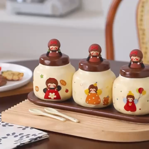 7Pcs Set Household Ceramic Seasoning Bottle Jar Seasoning Box Monosodium Glutamate Salt Sugar Storage Seasoning Jar Combination Set