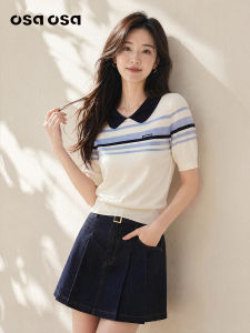 OSA | Cool Breathable Striped Knit Short Sleeve Blouse