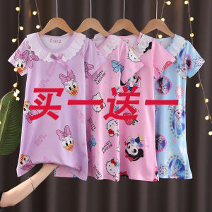 Kids Night Dress Womens Summer Short Sleeve Childrens Nightdress Little Girl Princess Style Baby Cartoon Thin Homewear