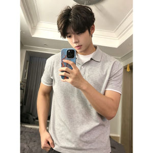 OUMULONG | Gray Pseudo-two-layer Short Sleeve Polo Style T-shirt