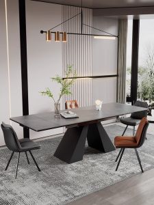 Modern Minimalist Luxury Home Use Small Space Multi-Functional Bright Rock Slab Dining Table and Chairs Italian Style