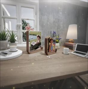 L-Shaped Floating Photo Frame Unique Natural Grain Wood Veneer & Acrylic Modern Desktop Display Gift Picture Frames