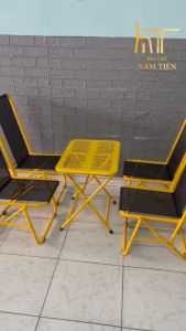 Bộ Bàn Ghế Gấp Gọn Sắt Sơn Tĩnh Điện Combo 4 Ghế Lò Xo 1 Bàn Xếp CNC Chữ Nhật CT