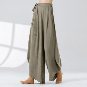 Quần Tập Khiêu Vũ Cổ Điển Bằng Vải Lanh Cạp Cao Rộng Rãi Cho Nữ Quần Khiêu Vũ Hiện Đại Jazz Rộng Rãi Thoải Mái Cho Người Lớn