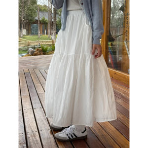 White A-Line Midi Skirt Flattering for Pear Shaped Body Conceals Belly High Waist Korean Style Commute Summer Collection