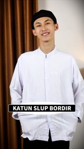 S&D PROJECT Baju Koko Muslim Bahan Katun Slup Warna Putih S-XL Untuk Pria Dewasa Lengan Panjang