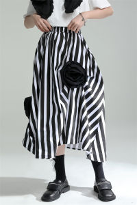 กระโปรงทรงเอเอวสูงทรงไม่สมมาตรสีชมพูมุกทรงกลวงแบบอิงฟ้าสำหรับผู้หญิงในฤดูร้อนปี 2024