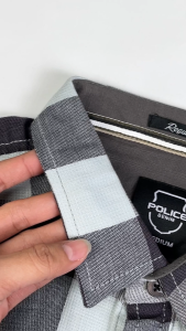 POLICE Kemeja Kotak Cotton Slub Abu Regular Fit Pria