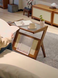 AF HOME Coffee Table Stylish Tea Table with Glass Top - Perfect as Coffee Table or Bedside Table Bamboo