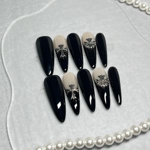 Mới Handmade Halloween Cross Design Nails Art Đeo Dài Màu Đen Đồ Chơi Thời Trang Nails Art Đeo Dài Đồ Chơi Thường Ngày