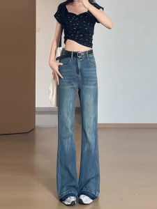 ก้นกระดิ่งสีน้ําเงินเข้ม กางเกงยีนส์ ผู้หญิง ฤดูร้อน Thin Cool Retro High เอว Slim กางเกงขายาว สไตล์เกาหลี เดินทางขากว้าง กางเกง