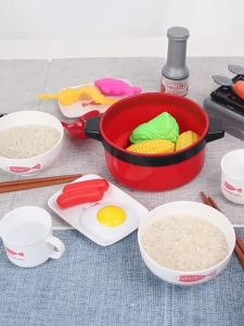 Little Buddy 【61PCS】Kitchen Toy Cooking Toy Set Childrens Play House Simulation Kitchen Toy Set Plastic Kitchen