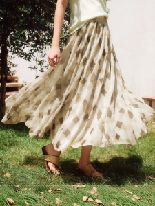 XIANGYING | Chân Váy A-Line Carô Vintage Thắt Dây Cao