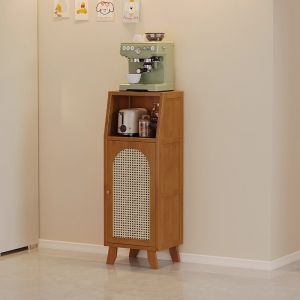 Retro Style Integrated Wall-Mounted Coffee Maker Storage Rack Narrow Kitchen Dining Room Sideboard Bamboo Material