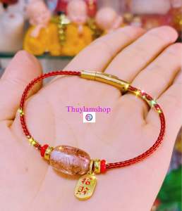 Vòng tay lu thống đá thạch anh tóc đỏ mic thẻ bài chữ Phúc tài lộc